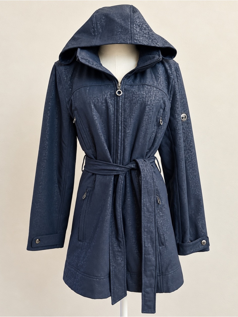 Calvin Klein Navy Belted Hooded Softshell Jacket Large